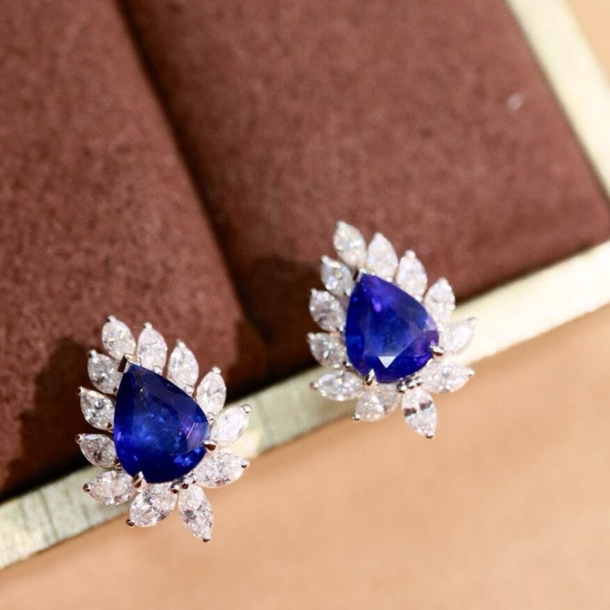 14k Gold 2.95 Ctw Natural Sapphire & Diamond Earrings (1 of 7)