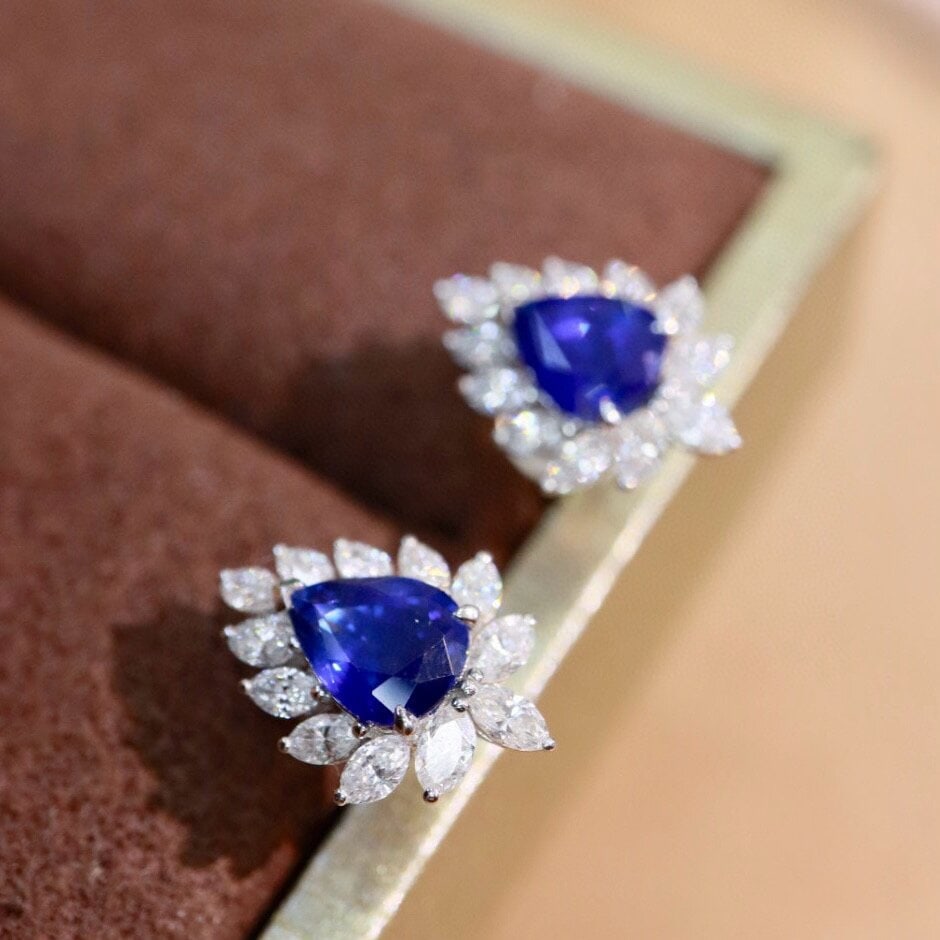 14k Gold 2.95 Ctw Natural Sapphire & Diamond Earrings - 2