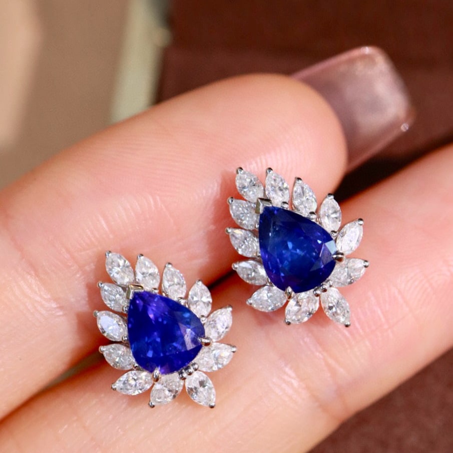 14k Gold 2.95 Ctw Natural Sapphire & Diamond Earrings - 4