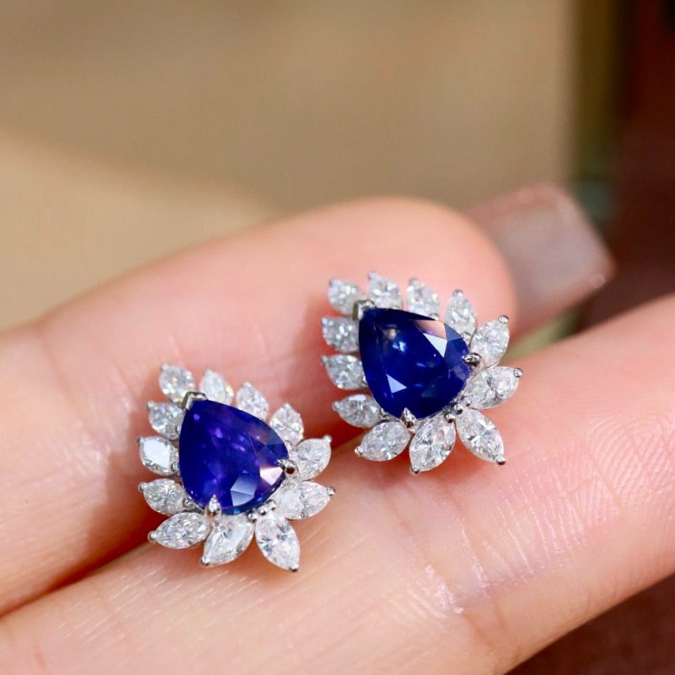 14k Gold 2.95 Ctw Natural Sapphire & Diamond Earrings - 5