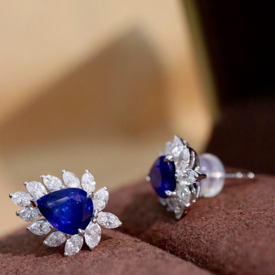 14k Gold 2.95 Ctw Natural Sapphire & Diamond Earrings - 6