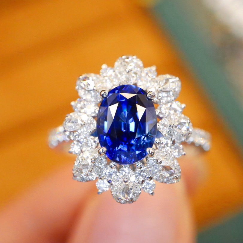 14k Gold 2.08 Ctw Natural Sapphire & Diamond Ring: Ref:230944177 // gold content:14k gold // ring size:7. 25us // // main gemstone:sapphire // shape:oval // carat weight:1. 48ct // color:royal blue // treatment:natural // // adjacent gemstone 2 : diam