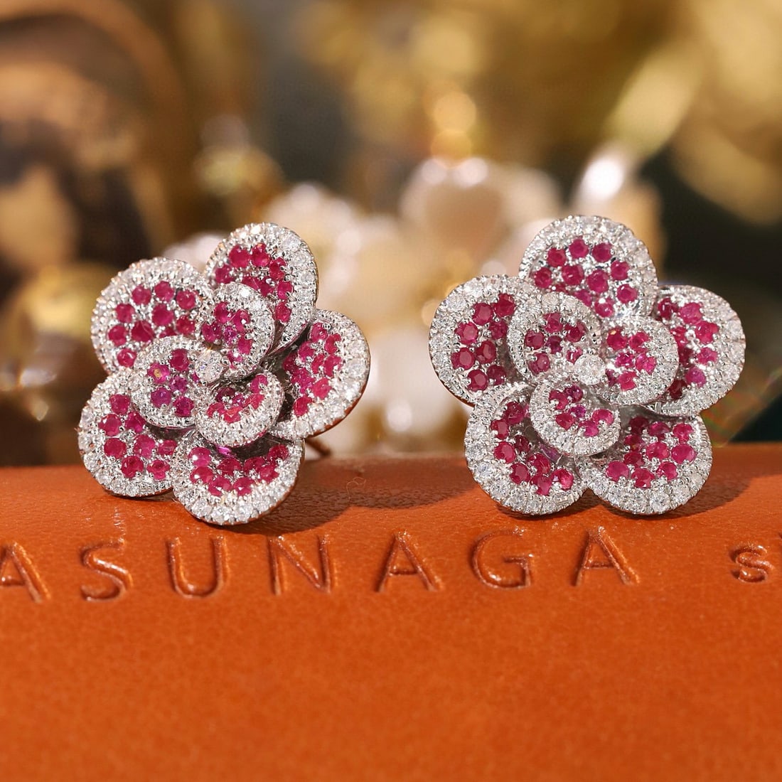 14k Gold 1.2 Ctw Natural Ruby & Diamond & Flowers Earrings - 3