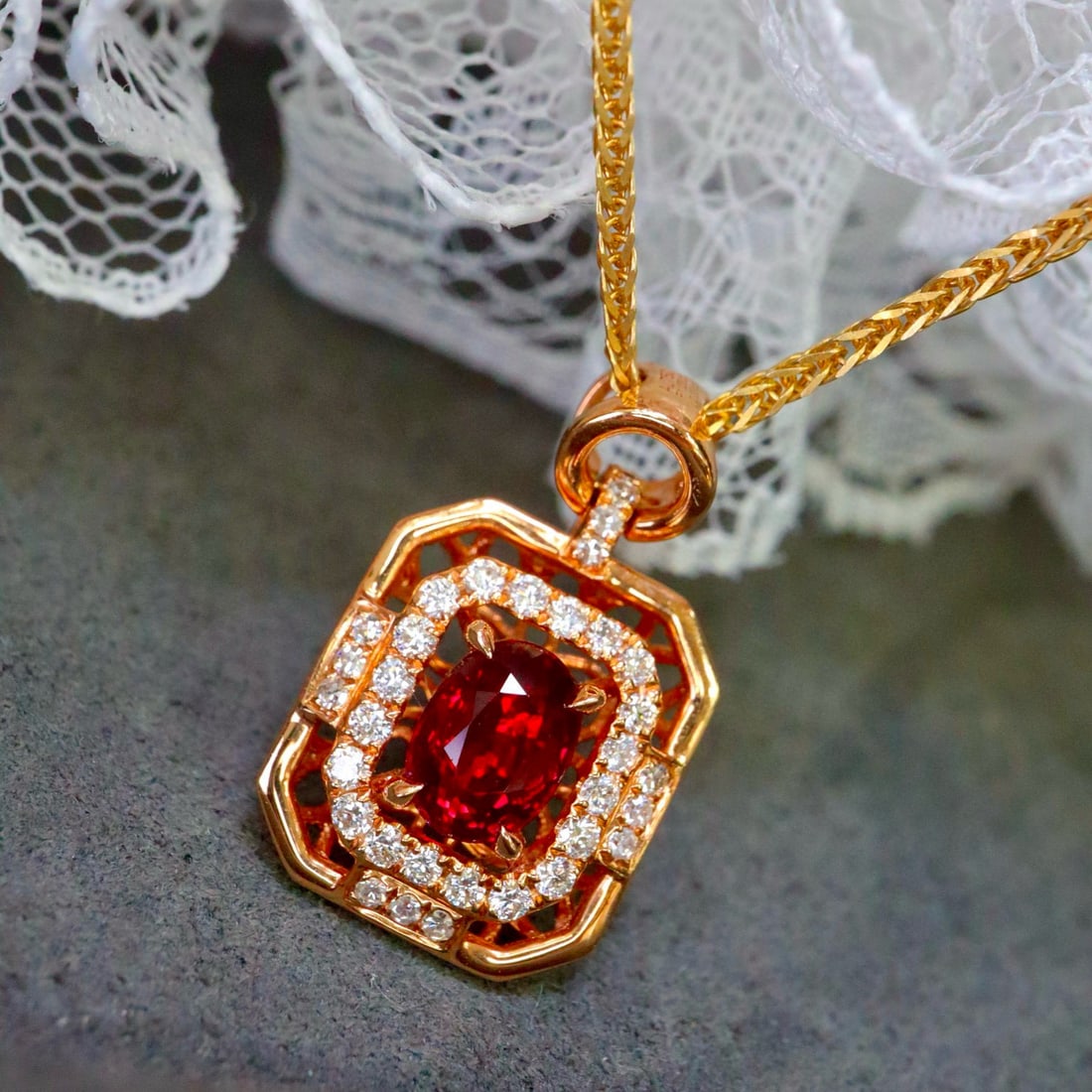 14k Gold 1.28 Ctw Natural Ruby & Diamond Pendant( Without Chain ) - 2