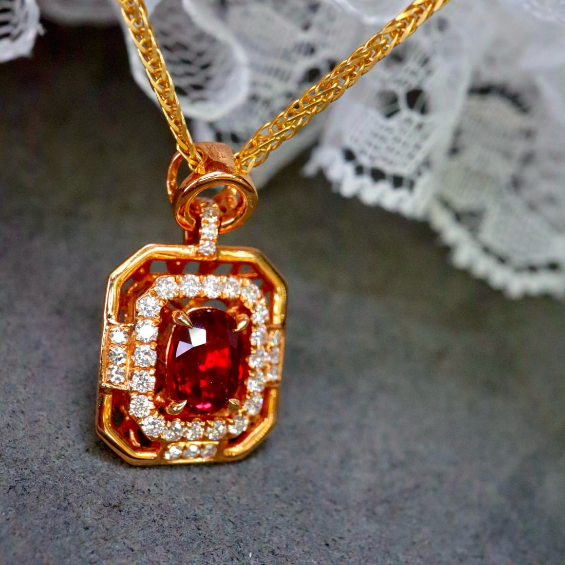 14k Gold 1.28 Ctw Natural Ruby & Diamond Pendant( Without Chain ) - 3