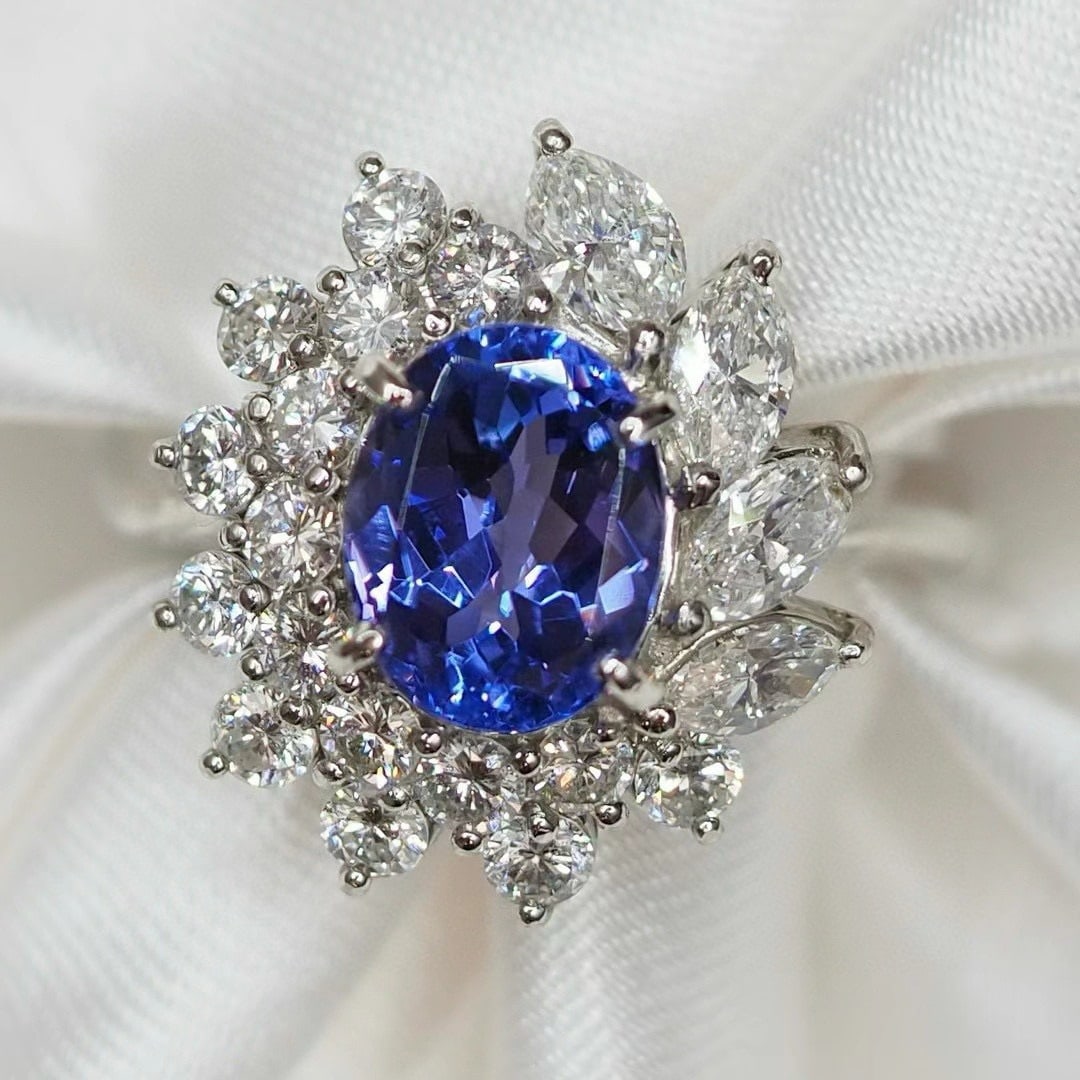 14k Gold 3.95 Ctw Natural Tanzanite & Diamond Ring - 4