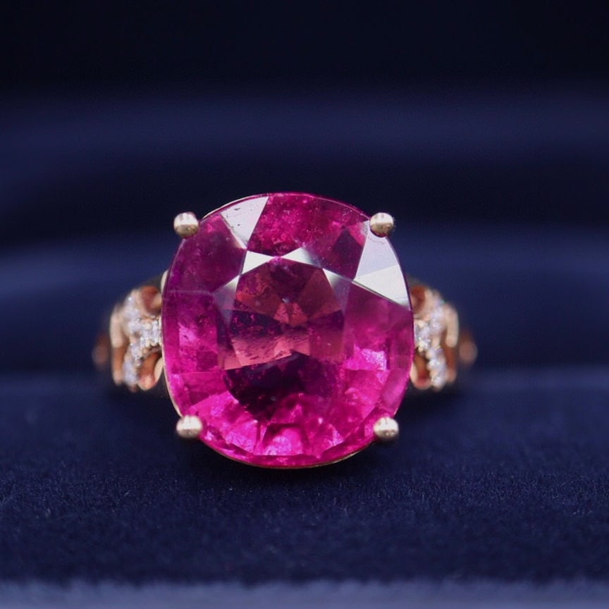 14k Gold 7.63 Ct Natural Tourmaline & Diamond Ring (1 of 7)