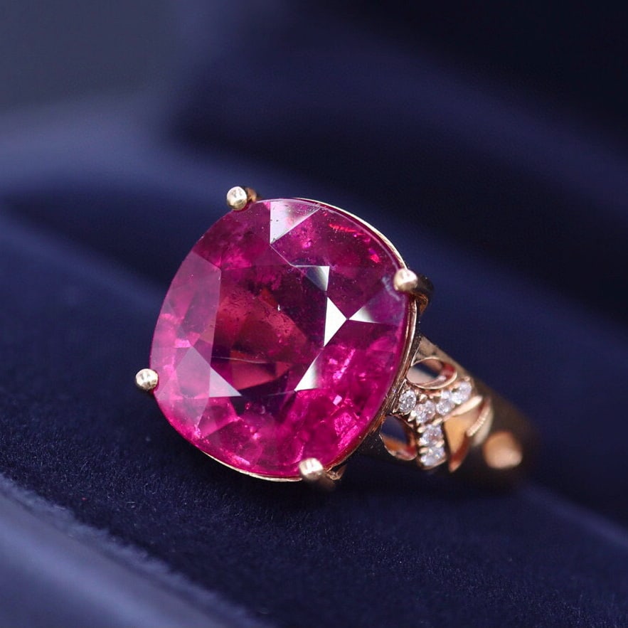 14k Gold 7.63 Ct Natural Tourmaline & Diamond Ring - 3