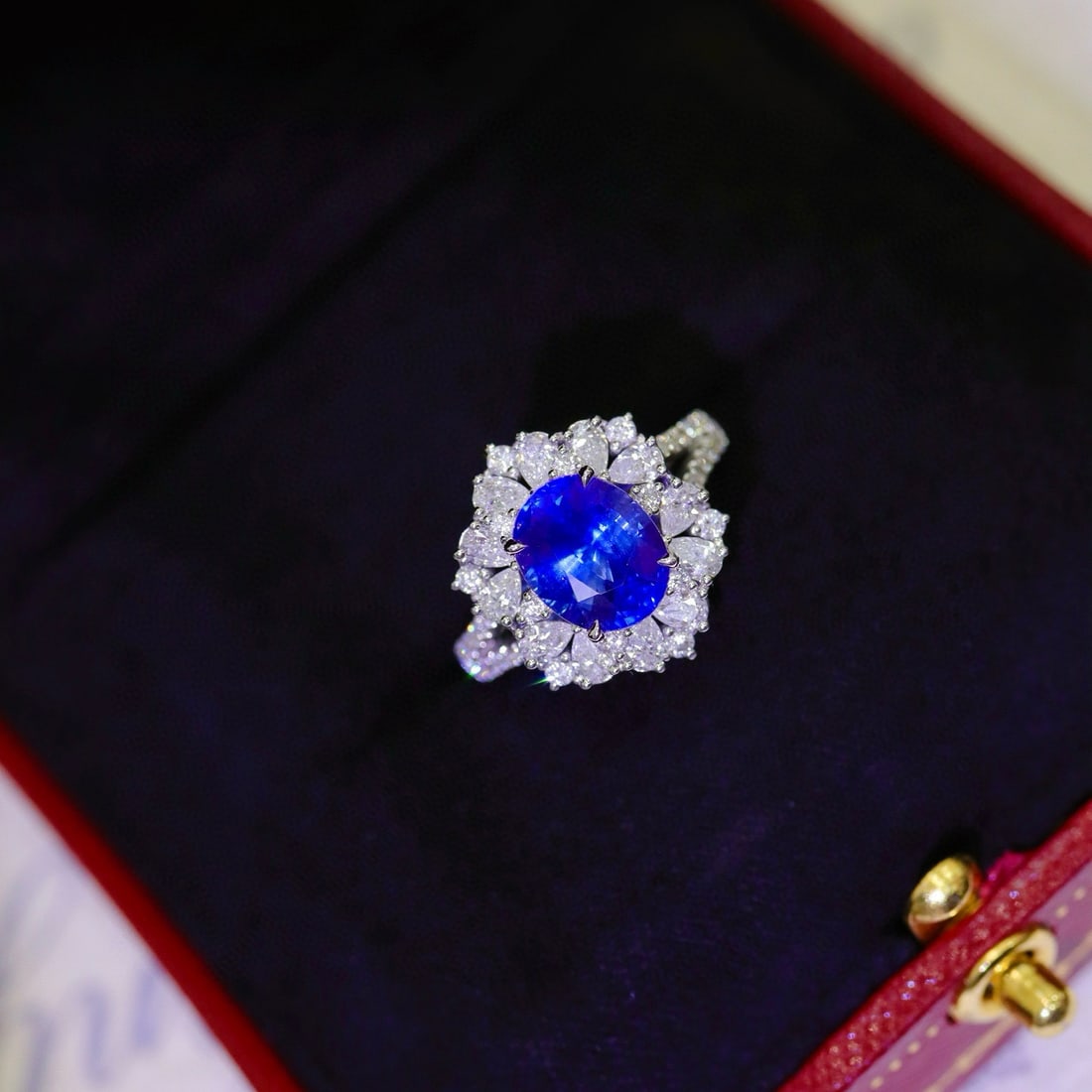 14k Gold 3.43 Ctw Natural Sapphire & Diamond Ring: Ref:230944187 // gold content:14k gold // ring size:7. 25us // // main gemstone:sapphire // shape:oval // carat weight:2. 42ct // color:royal blue // treatment:natural // // adjacent gemstone 2 :