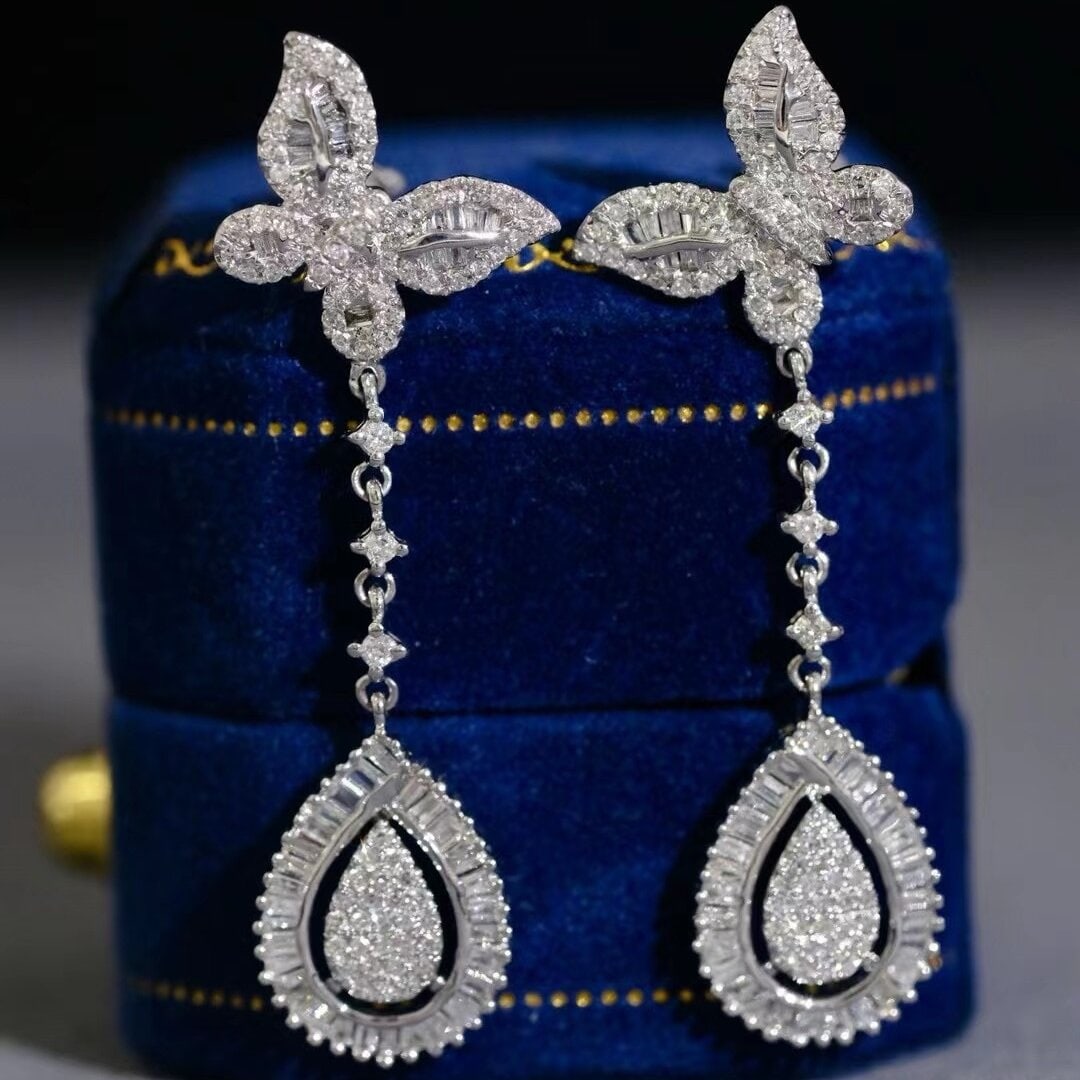 14k Gold 1 Ct Natural H Diamond & Butterfly Earrings (1 of 7)