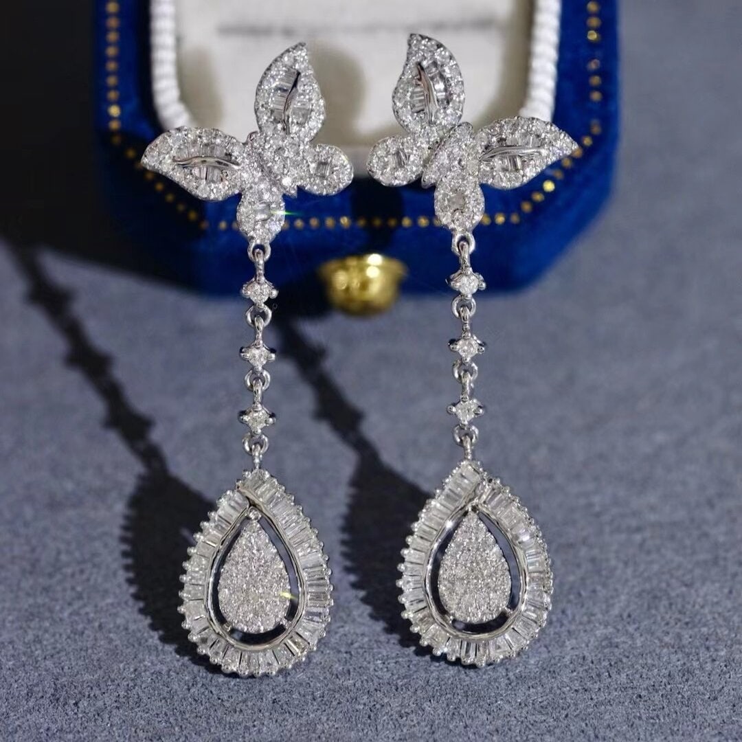 14k Gold 1 Ct Natural H Diamond & Butterfly Earrings - 2