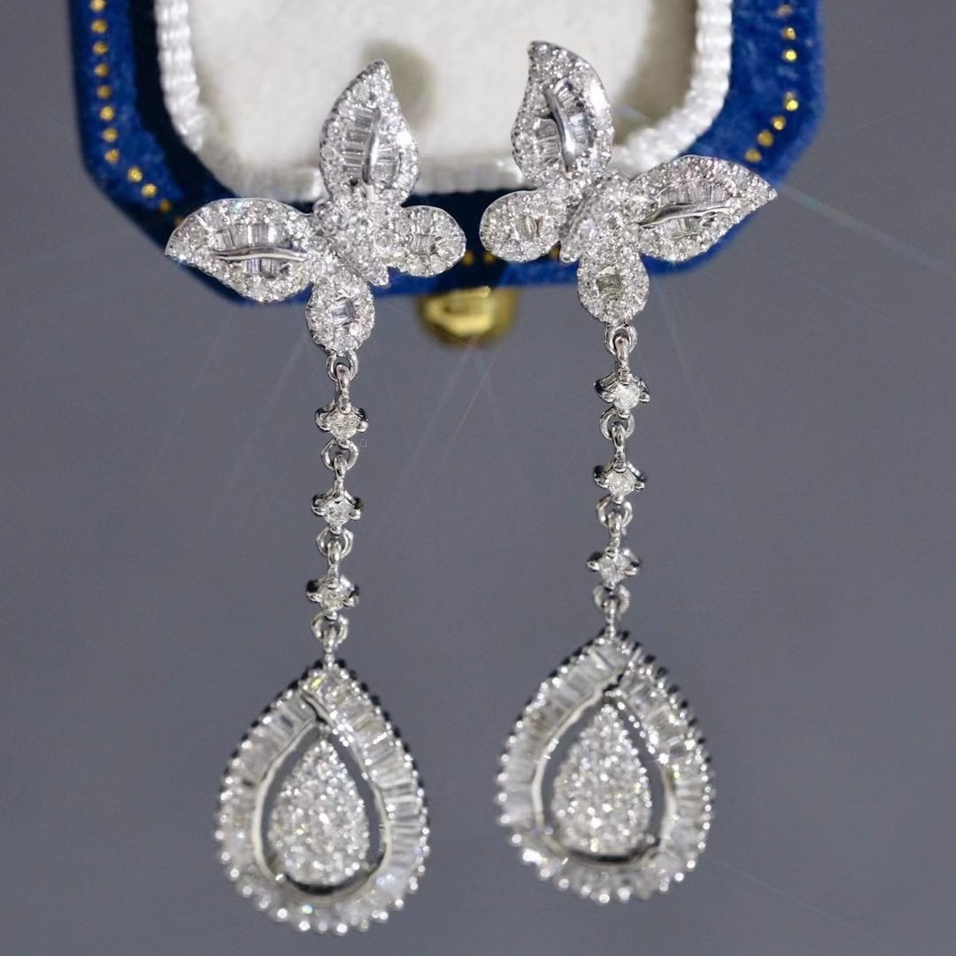 14k Gold 1 Ct Natural H Diamond & Butterfly Earrings - 3