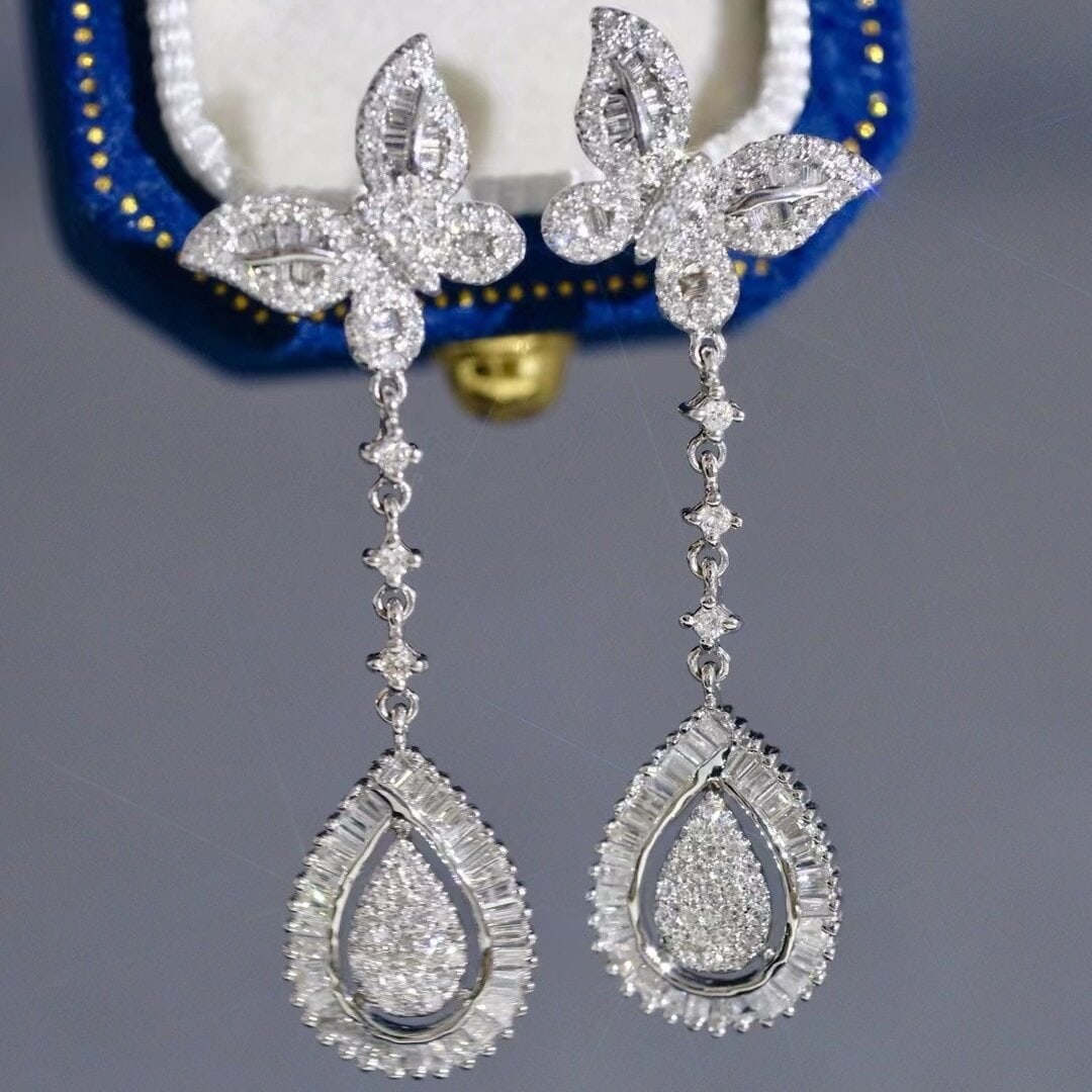 14k Gold 1 Ct Natural H Diamond & Butterfly Earrings - 4