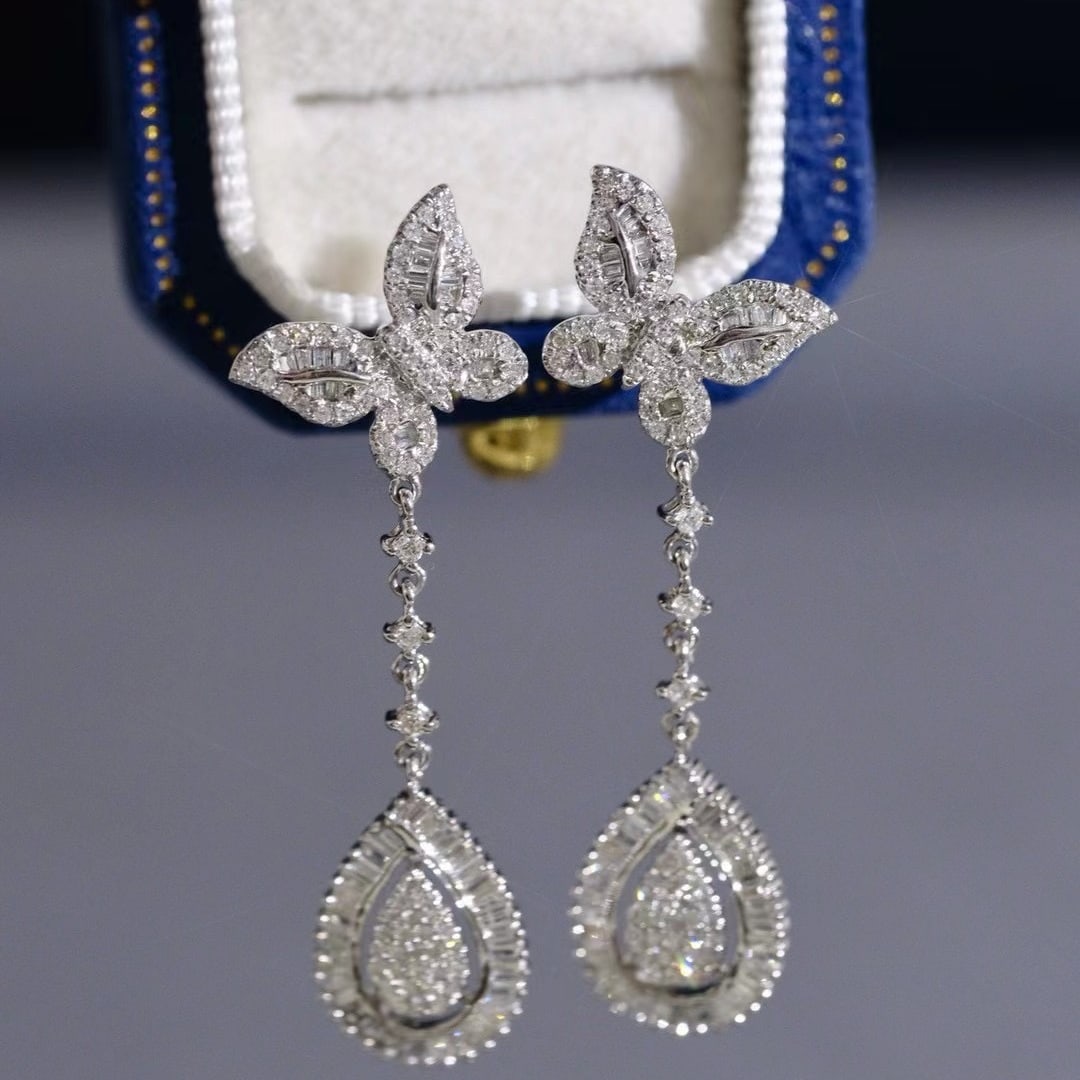 14k Gold 1 Ct Natural H Diamond & Butterfly Earrings - 5