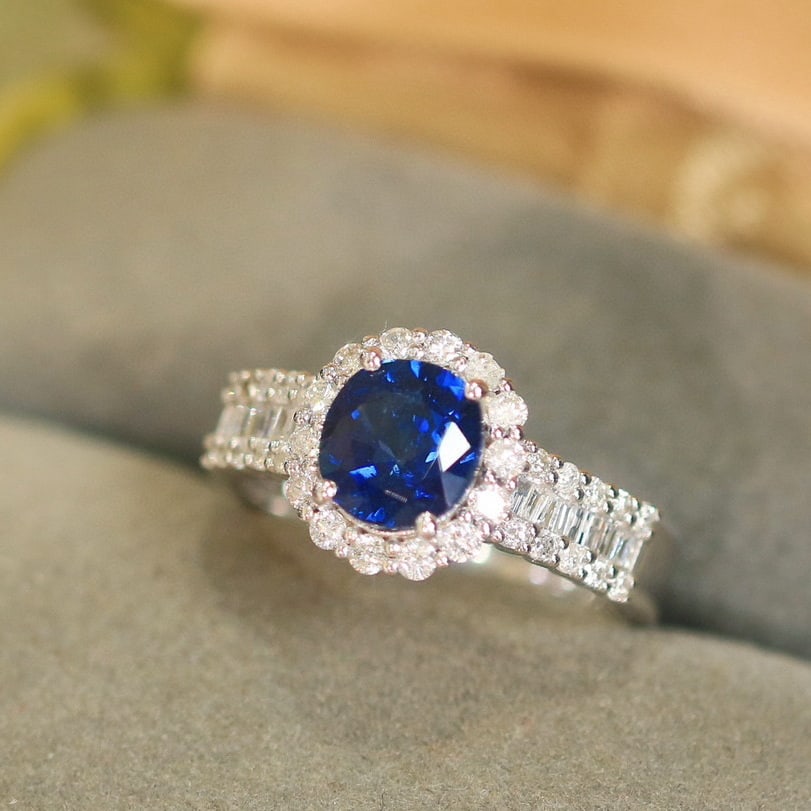 14k Gold 2.21 Ctw Natural Sapphire & Diamond Ring - 2