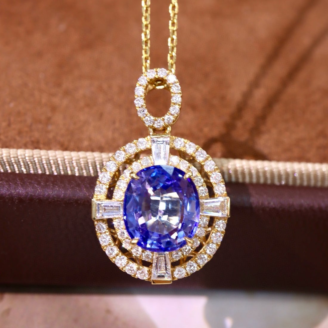 14k Gold 3.18 Ctw Natural Sapphire & Diamond Pendant( Without Chain ) (1 of 7)