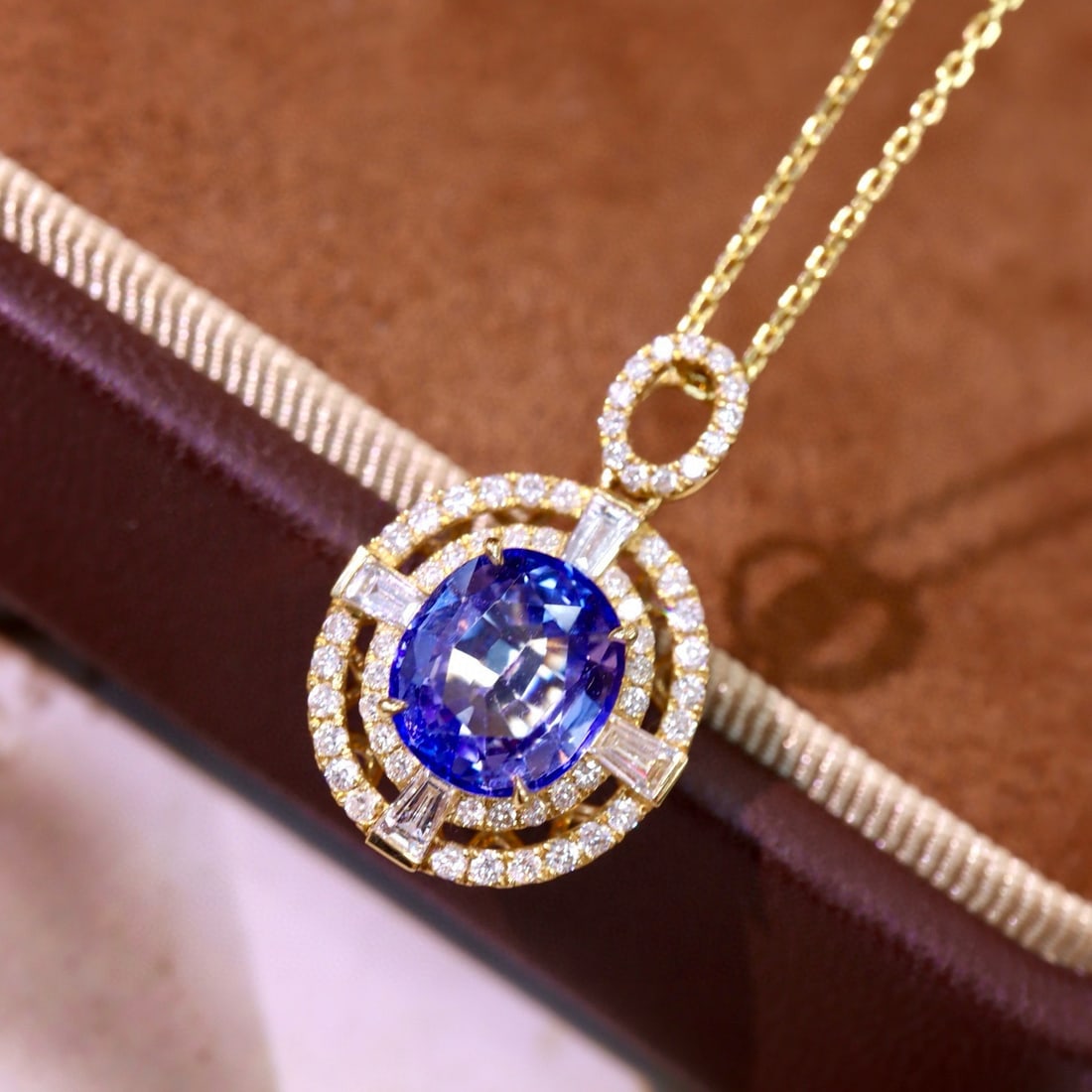 14k Gold 3.18 Ctw Natural Sapphire & Diamond Pendant( Without Chain ) - 2