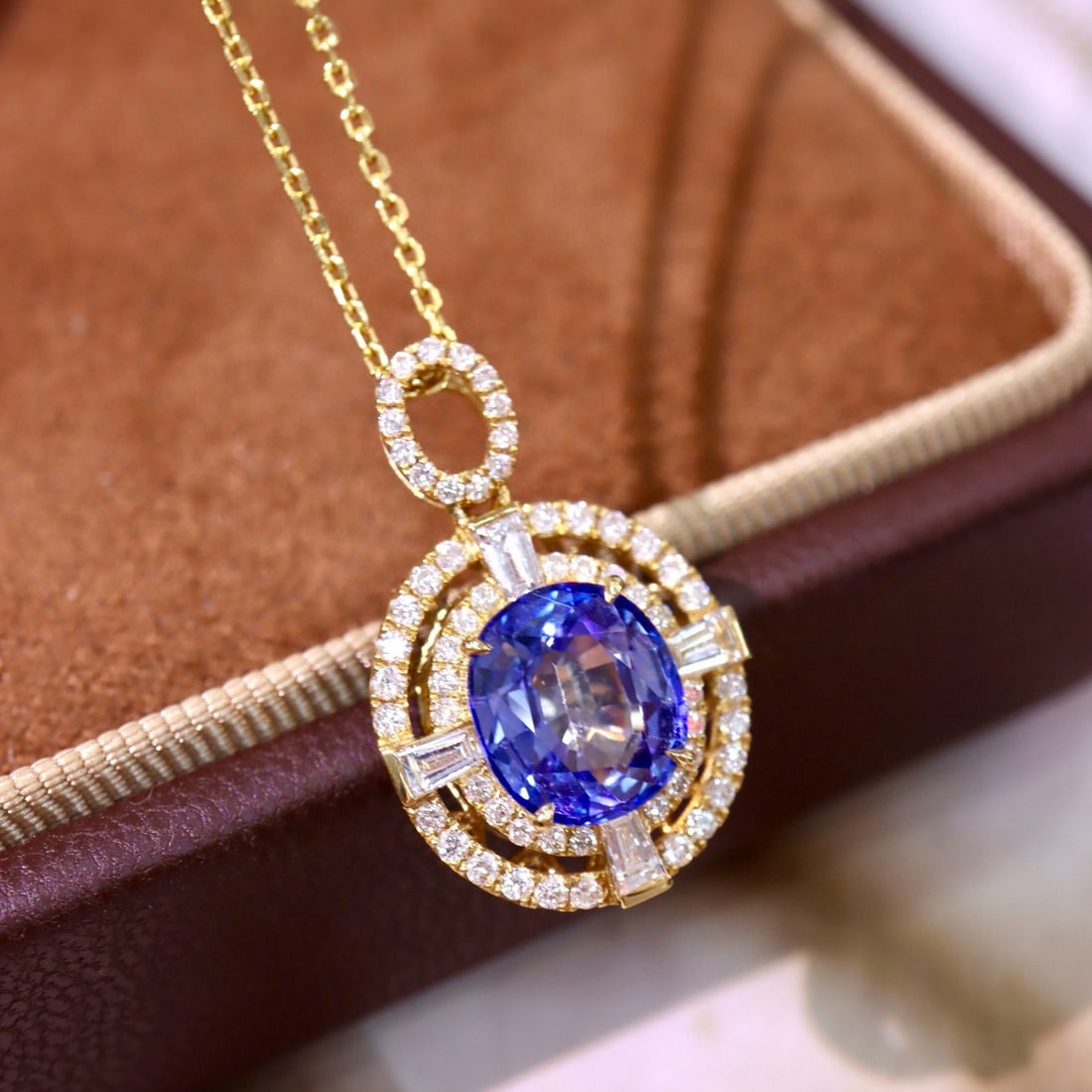 14k Gold 3.18 Ctw Natural Sapphire & Diamond Pendant( Without Chain ) - 3