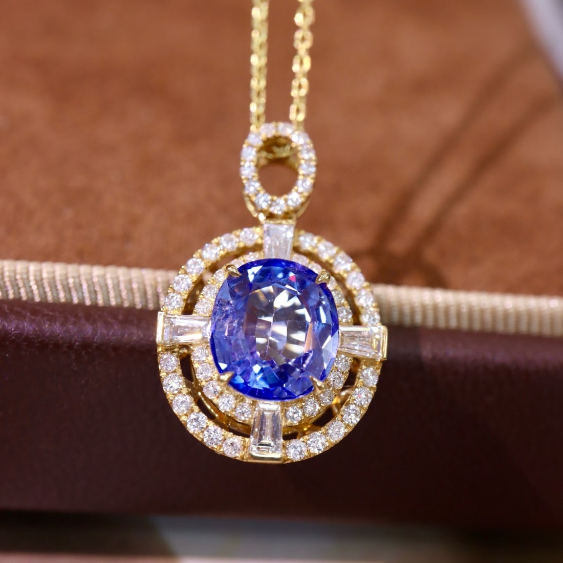 14k Gold 3.18 Ctw Natural Sapphire & Diamond Pendant( Without Chain ) - 4