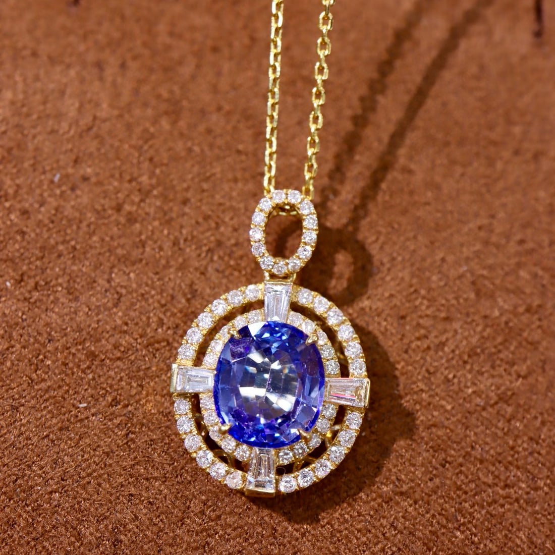 14k Gold 3.18 Ctw Natural Sapphire & Diamond Pendant( Without Chain ) - 6