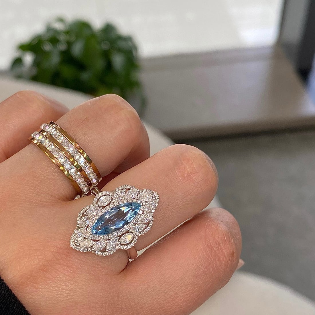 14k Gold 2.82 Ctw Natural Aquamarine & Diamond Ring - 3