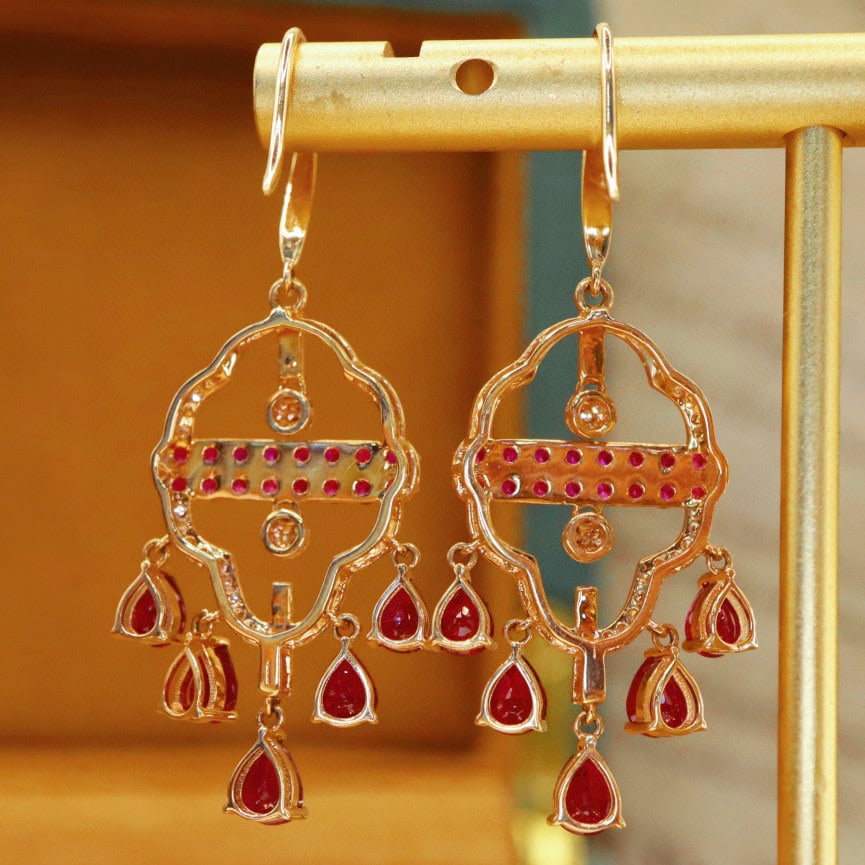 14k Gold 2.75 Ctw Natural Ruby & Diamond Earrings - 4