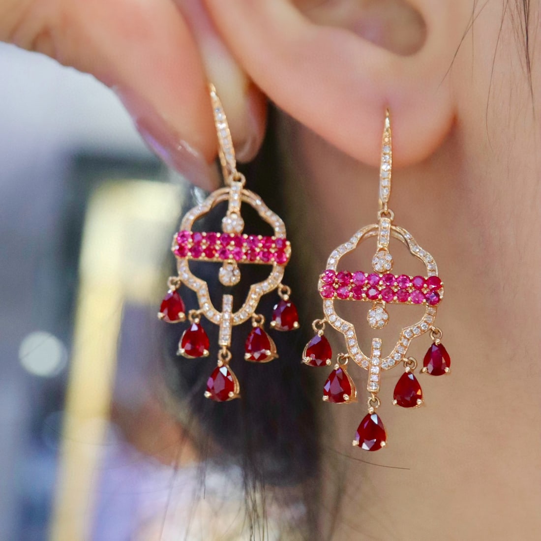 14k Gold 2.75 Ctw Natural Ruby & Diamond Earrings - 5