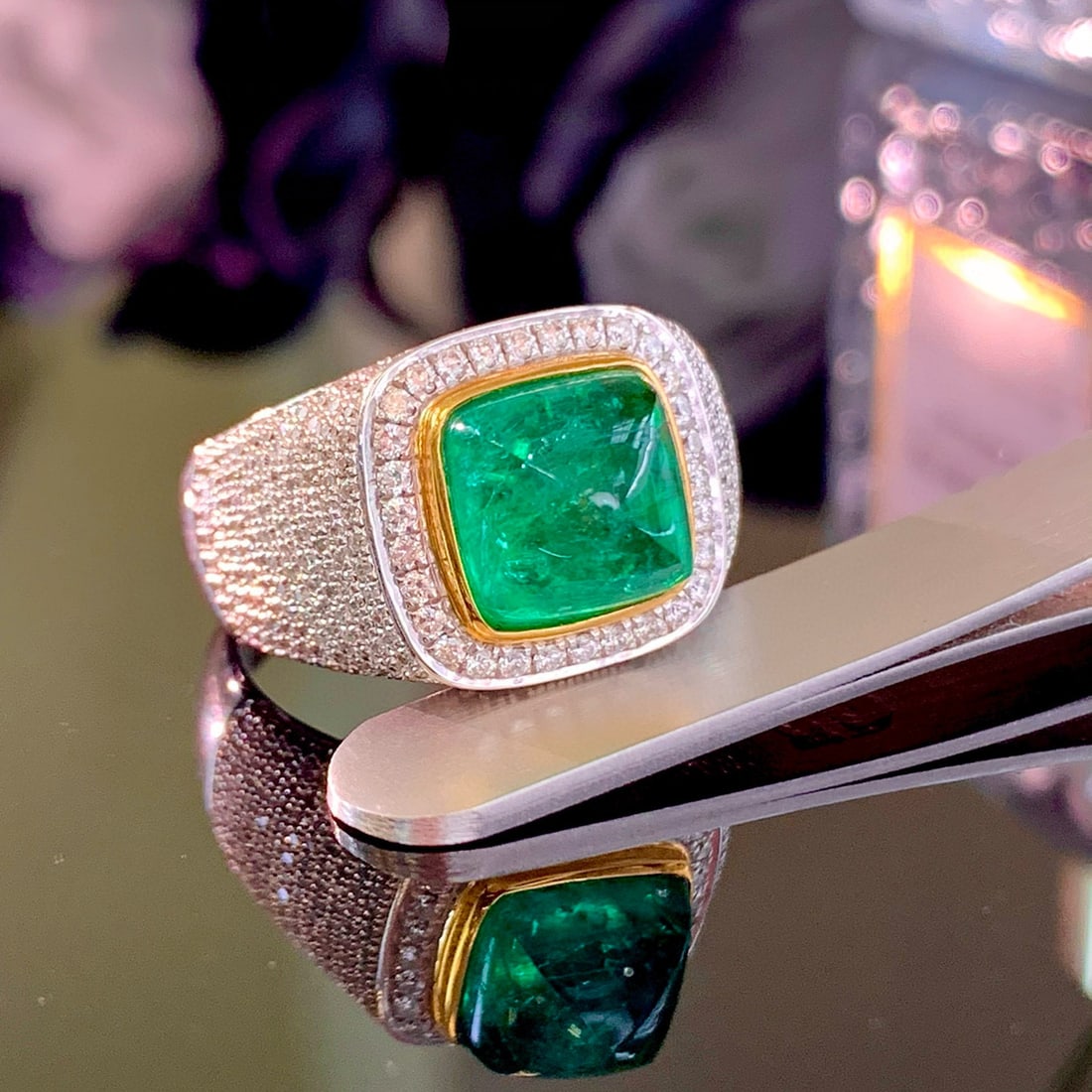 14k Gold 3.7 Ct Natural Emerald & Diamond Ring - 2