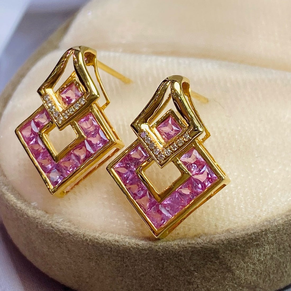 14k Gold 2.50 Ct Natural Sapphire & Diamond Earrings - 2