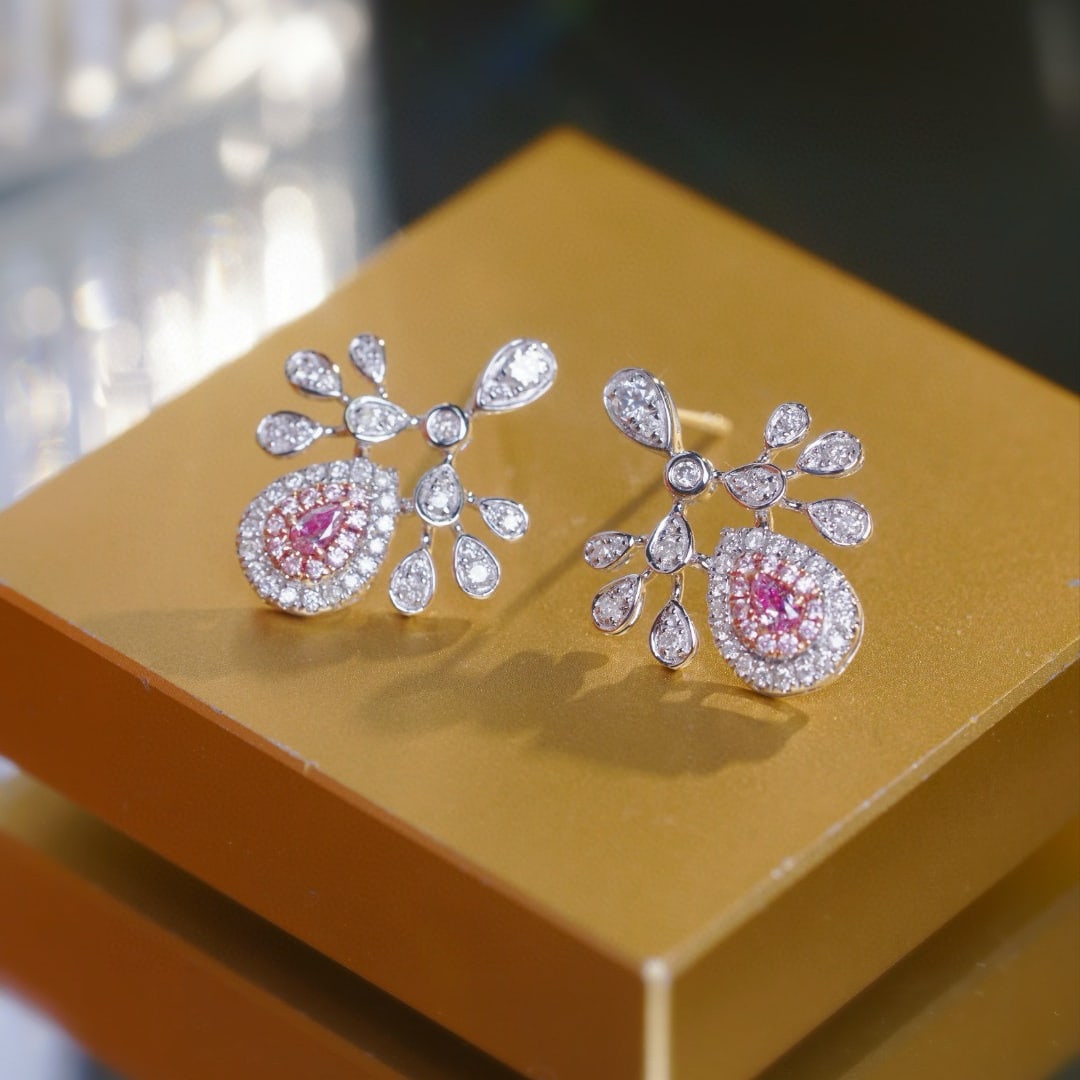 14k Gold 0.70 Ctw Natural Pink Diamond & Diamond Earrings (1 of 6)