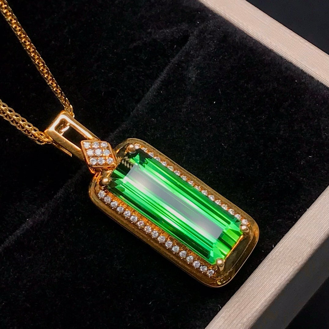 14k Gold 4.48 Ct Natural Tourmaline & Diamond Pendant( Without Chain ) - 4