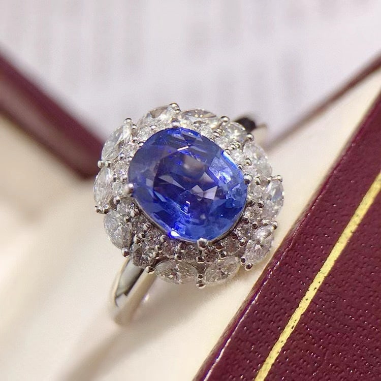 14k Gold 2.95 Ctw Natural Sapphire & Diamond Ring - 4