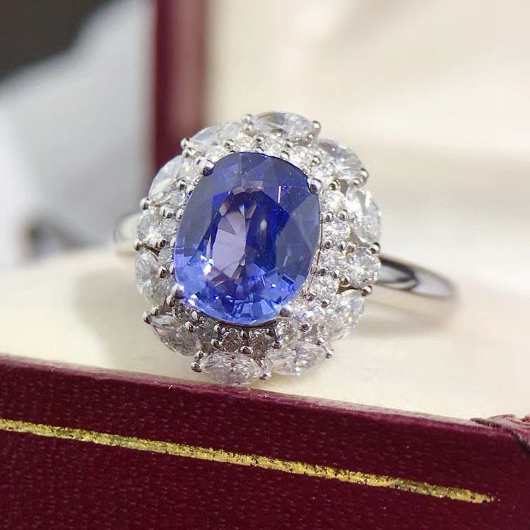 14k Gold 2.95 Ctw Natural Sapphire & Diamond Ring - 5