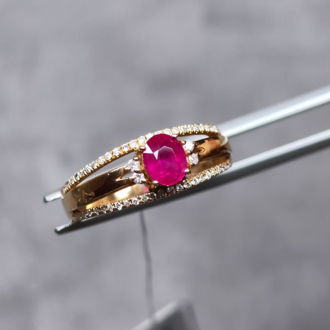 14k Gold 0.93 Ctw Natural Ruby & Diamond Ring - 3