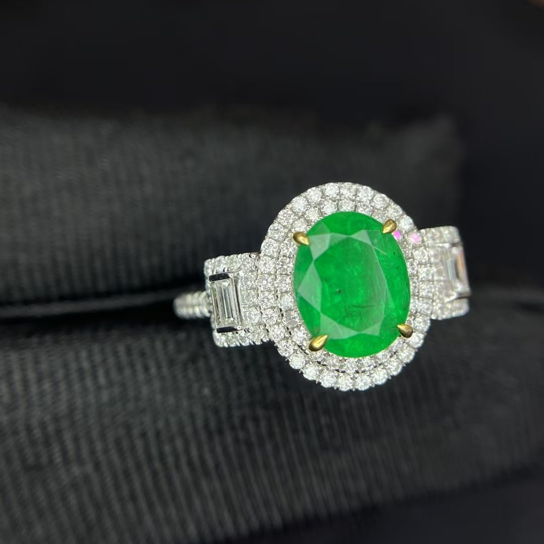 14k Gold 1.85 Ct Vivid Green Natural Emerald & Diamond Ring (1 of 4)