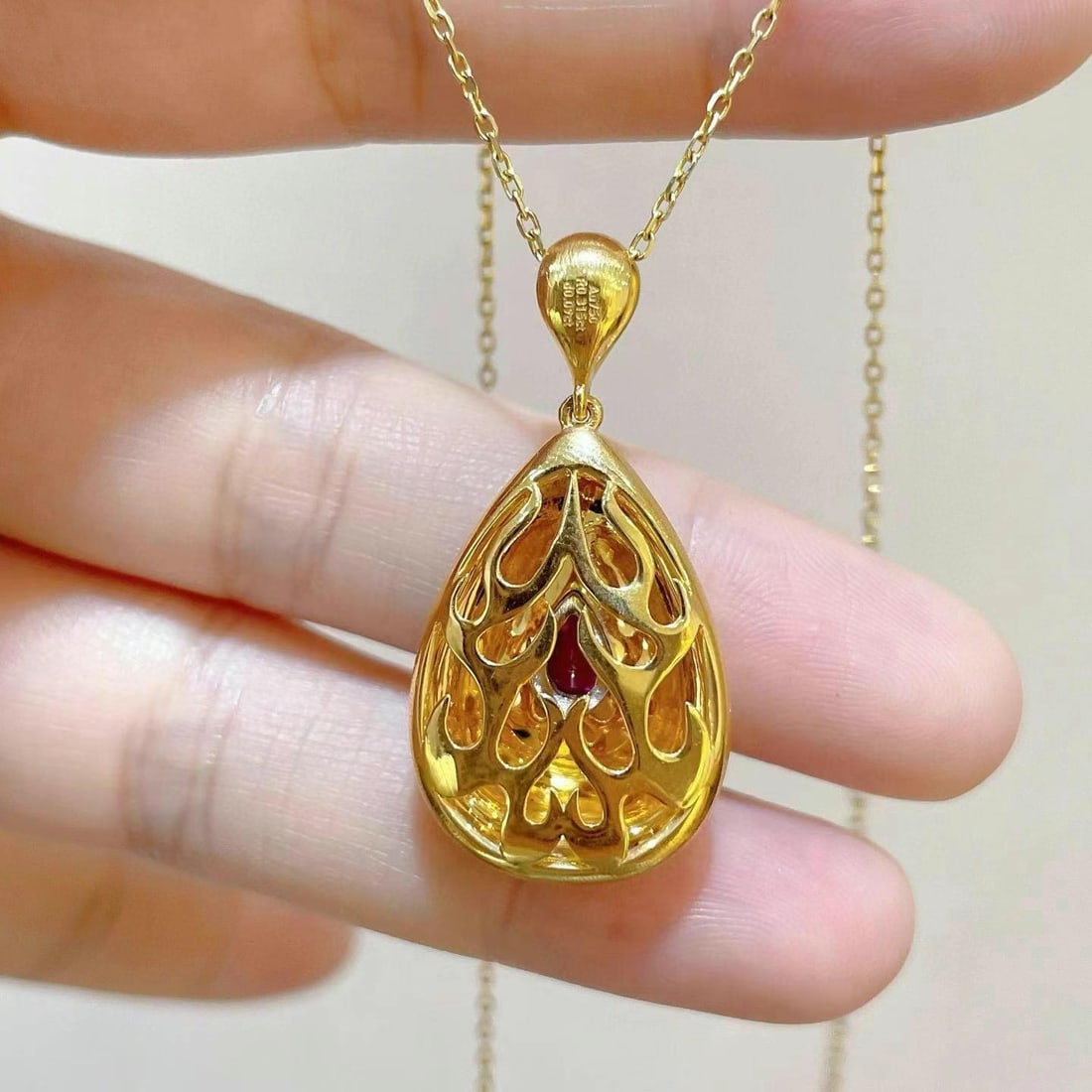 14k Gold 0.40 Ctw Natural Ruby & Diamond Pendant( Without Chain ) - 5