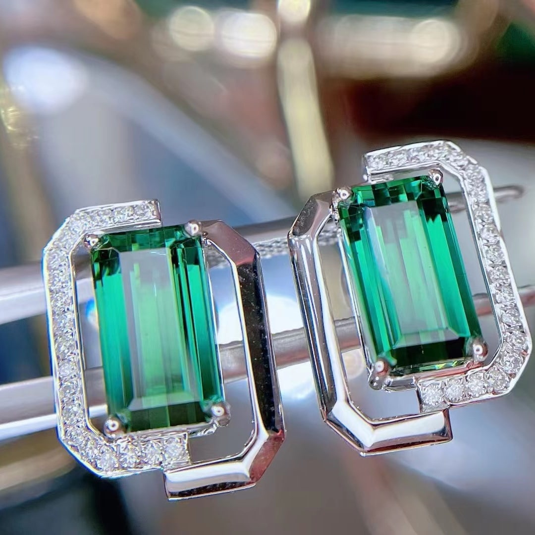 14k Gold 4.31 Ctw Natural Tourmaline & Diamond Earrings - 4