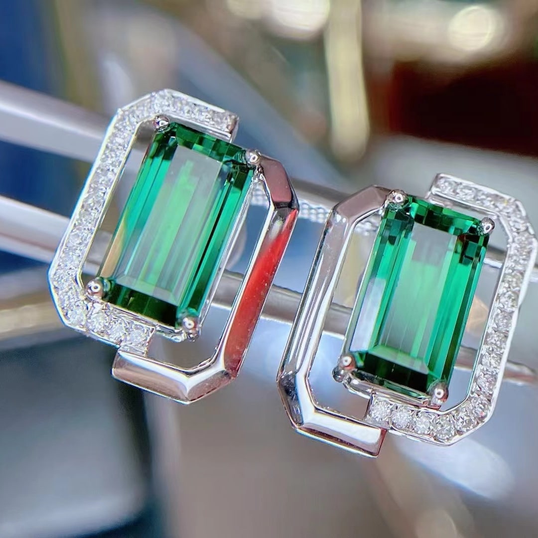 14k Gold 4.31 Ctw Natural Tourmaline & Diamond Earrings - 6