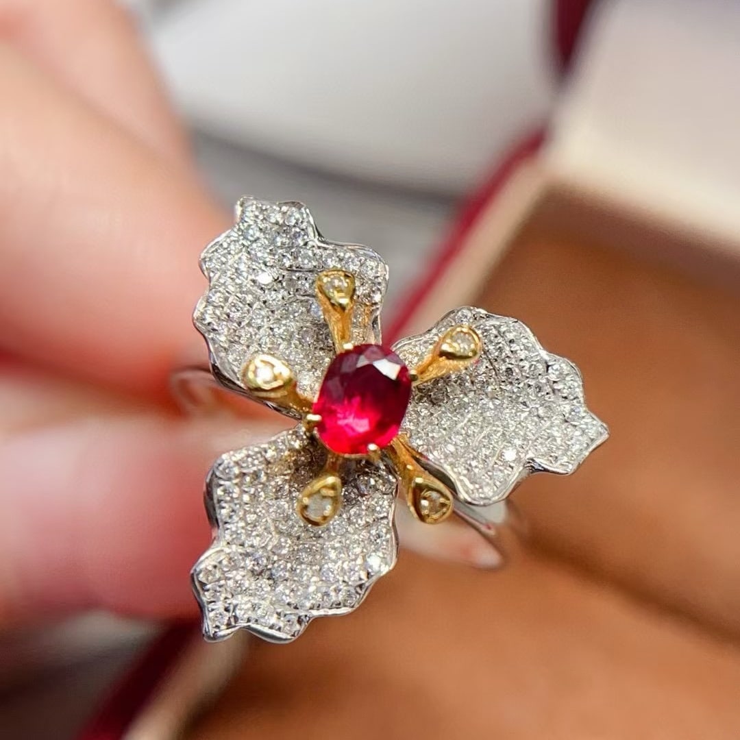 14k Gold 0.30 Ct Natural Ruby & Diamond Ring - 3