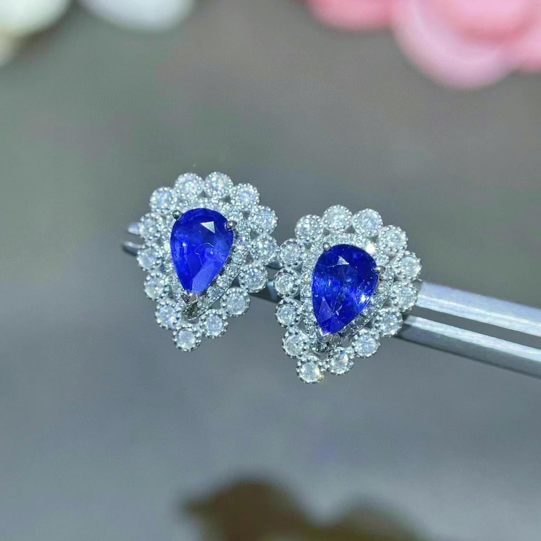 14k Gold 1.46 Ctw Natural Sapphire & Diamond Earrings - 2