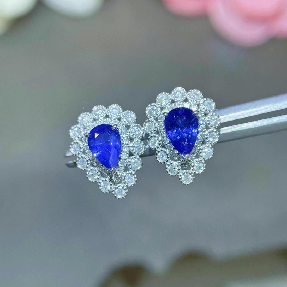 14k Gold 1.46 Ctw Natural Sapphire & Diamond Earrings - 3