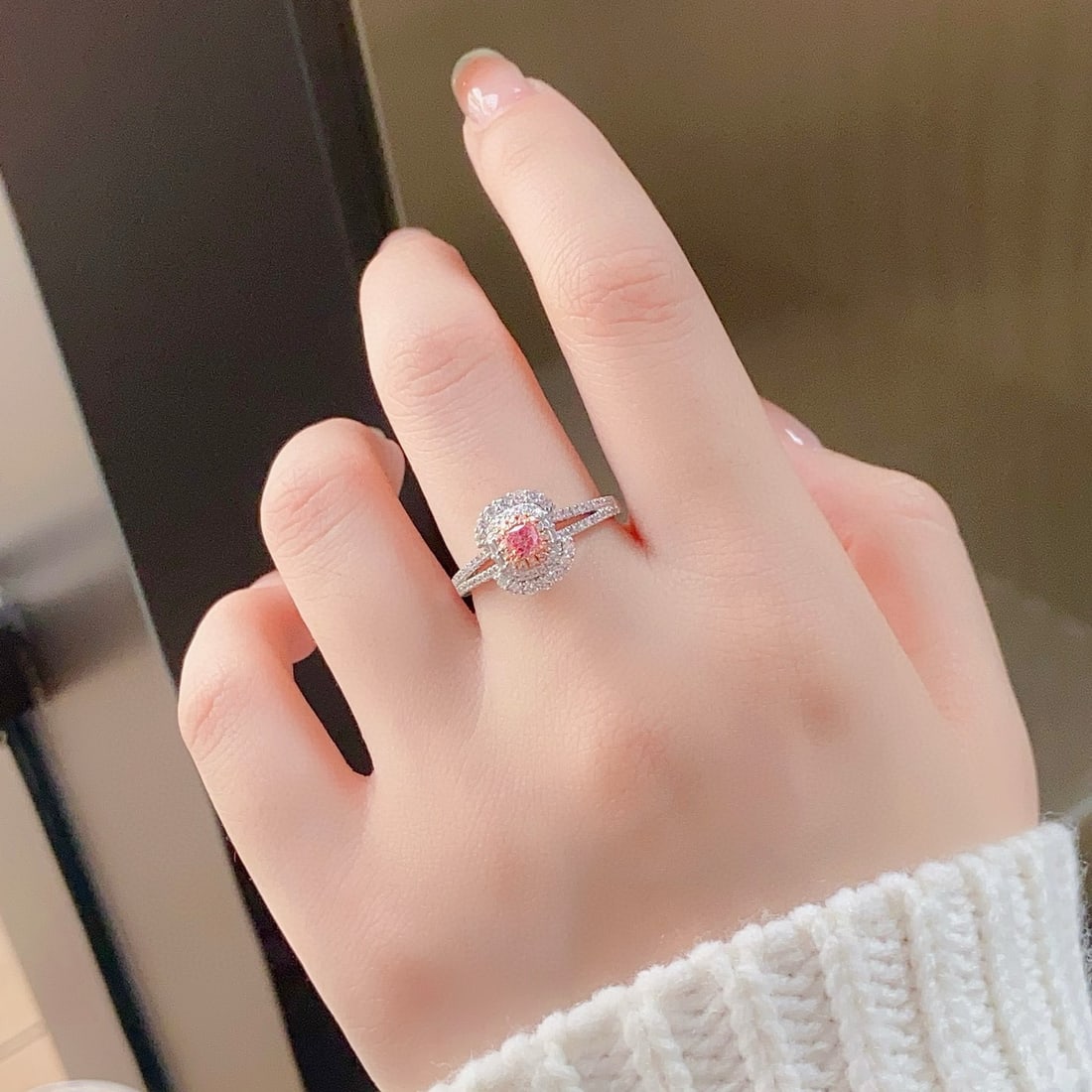 14k Gold 0.65 Ctw Natural Pink Diamond & Diamond Ring - 3