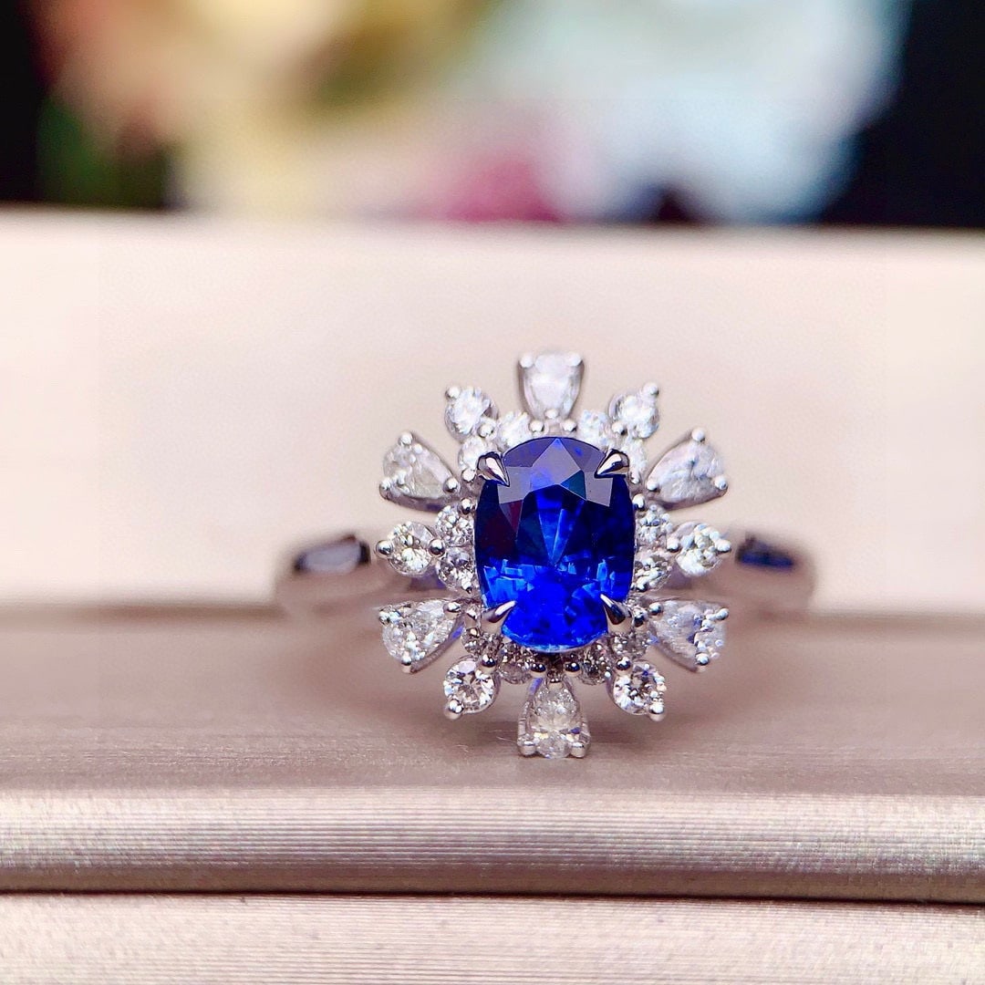 14k Gold 2.17 Ctw Natural Sapphire & Diamond Ring: Ref:230944248 // gold content:14k gold // ring size:7. 25us // // main gemstone:sapphire // shape:oval // carat weight:1. 65ct // color:royal blue // treatment:natural // // adjacent gemstone 2 :