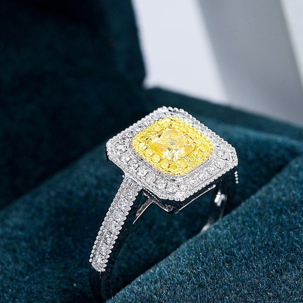 14k Gold 0.81 Ctw Natural Yellow Diamond & Diamond Ring - 4