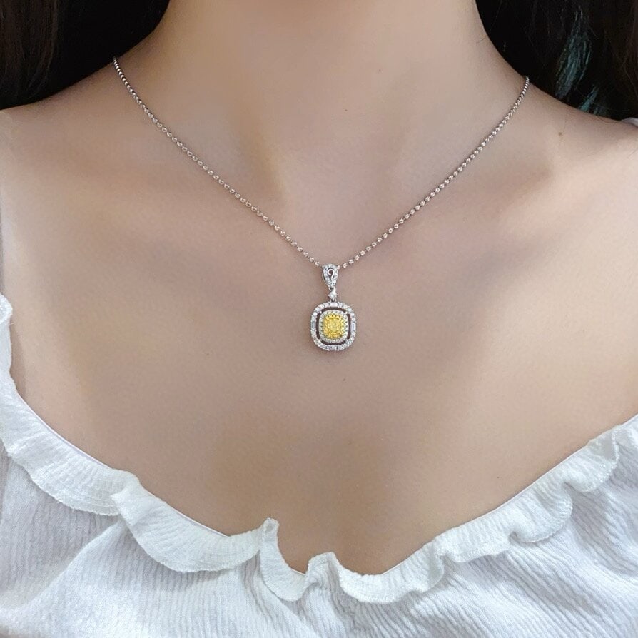 14k Gold 1.25 Ctw Natural Yellow Diamond & Diamond Pendant( Without Chain ) - 4