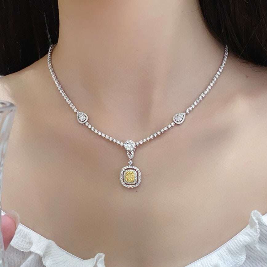 14k Gold 1.25 Ctw Natural Yellow Diamond & Diamond Pendant( Without Chain ) - 5