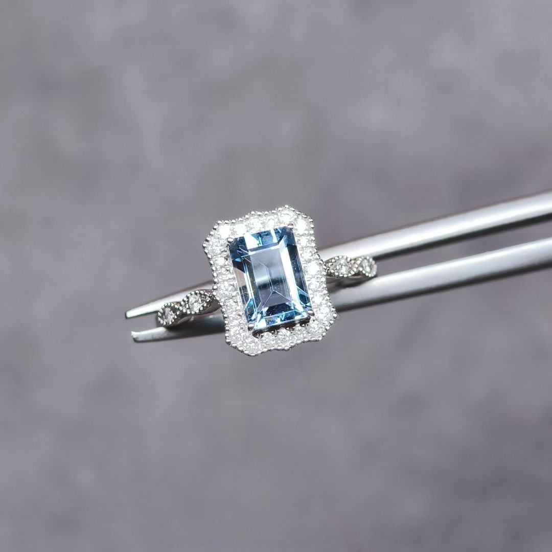 14k Gold 1.27 Ctw Natural Aquamarine & Diamond Ring - 2