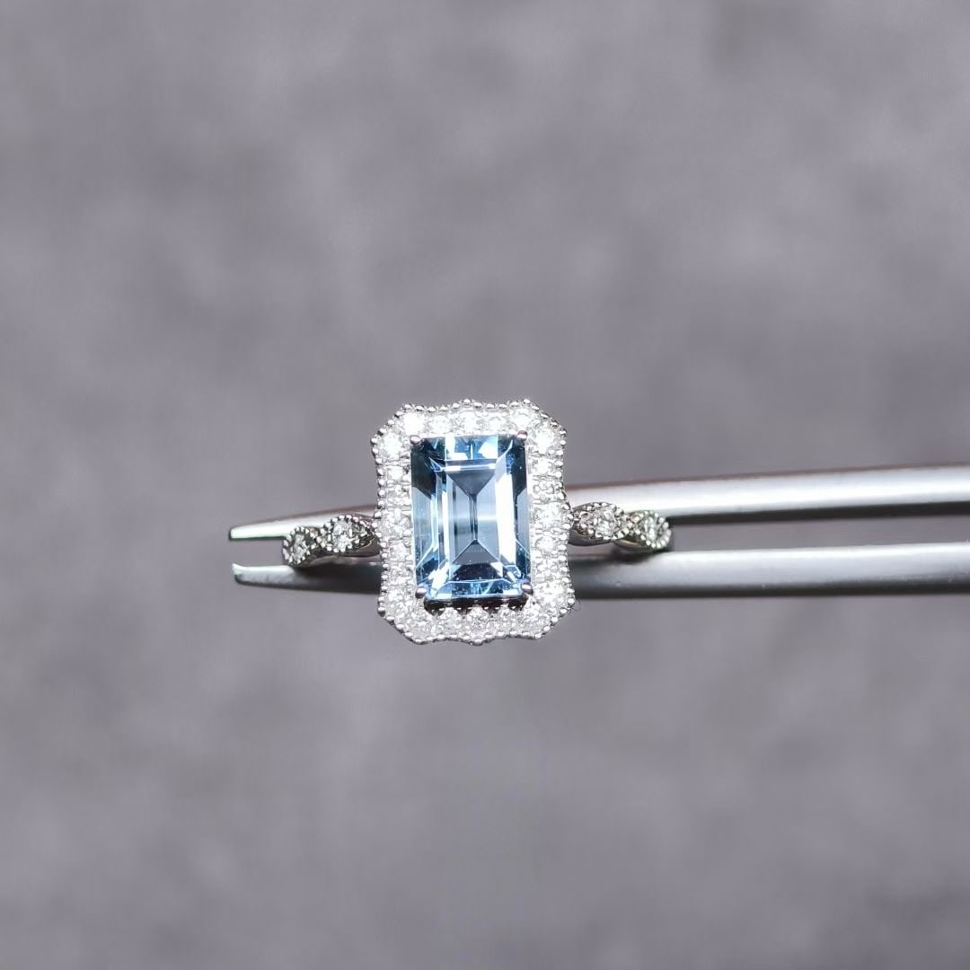 14k Gold 1.27 Ctw Natural Aquamarine & Diamond Ring - 3