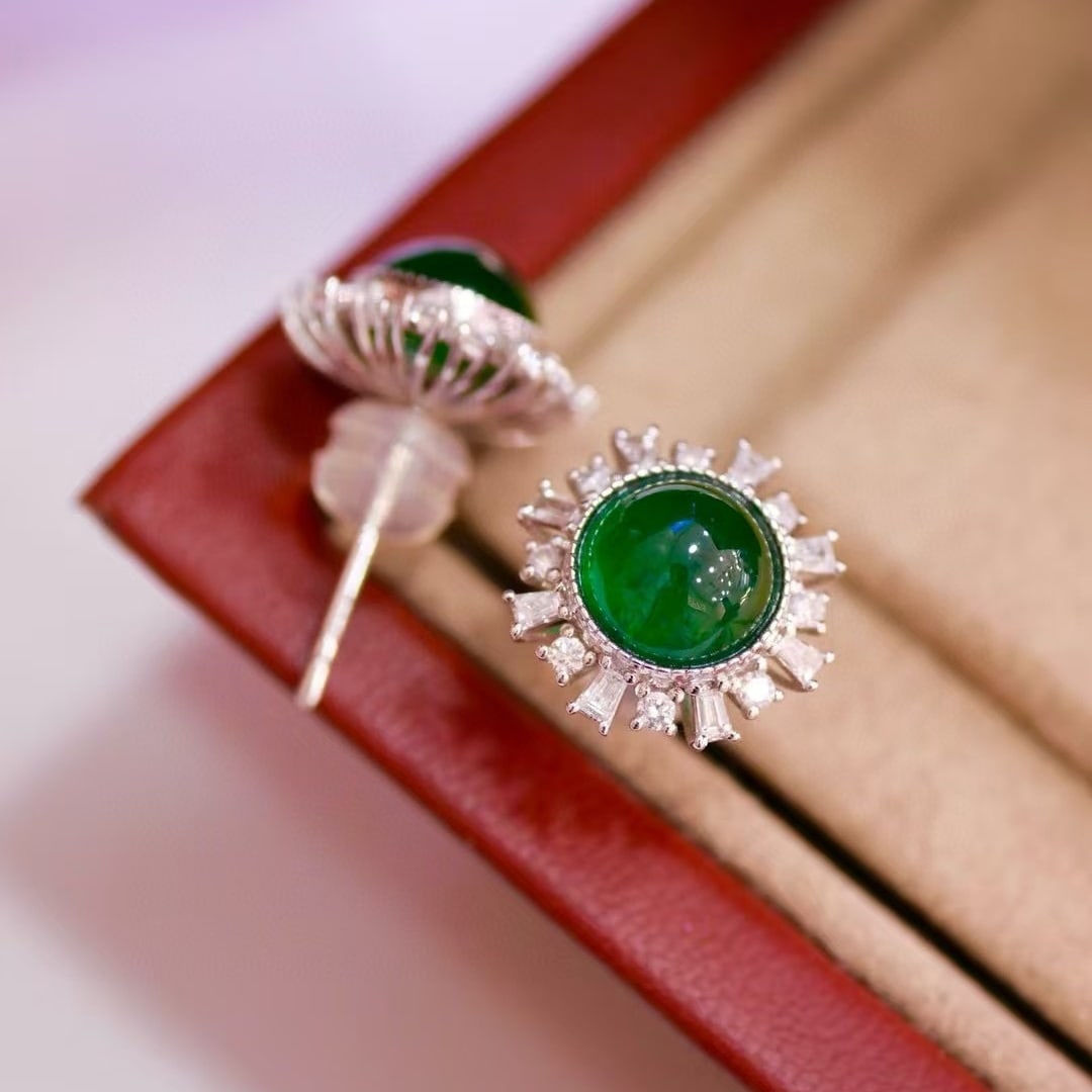 14k Gold 3.68 Ctw Natural Emerald & Diamond Earrings - 3