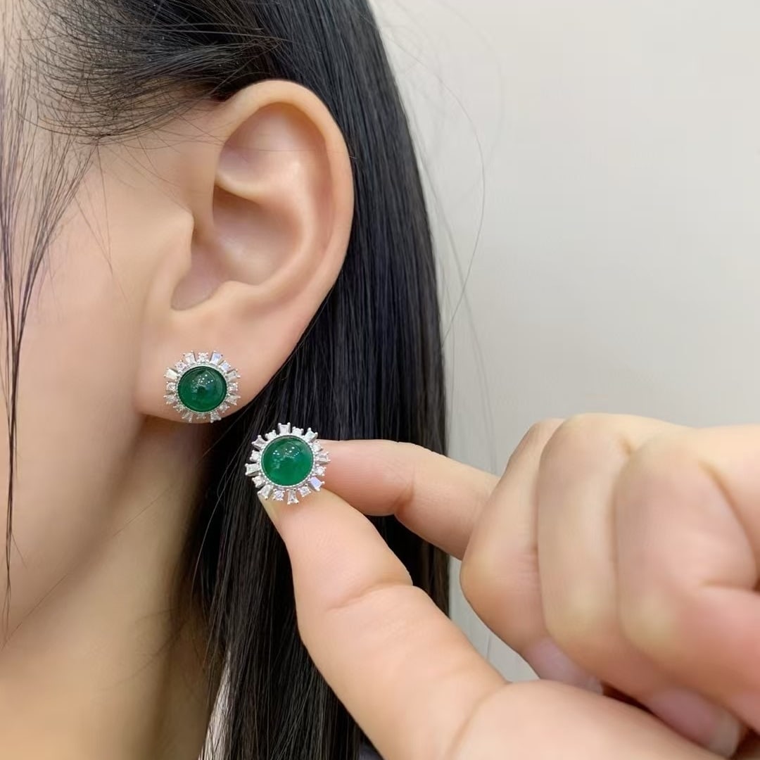 14k Gold 3.68 Ctw Natural Emerald & Diamond Earrings - 4